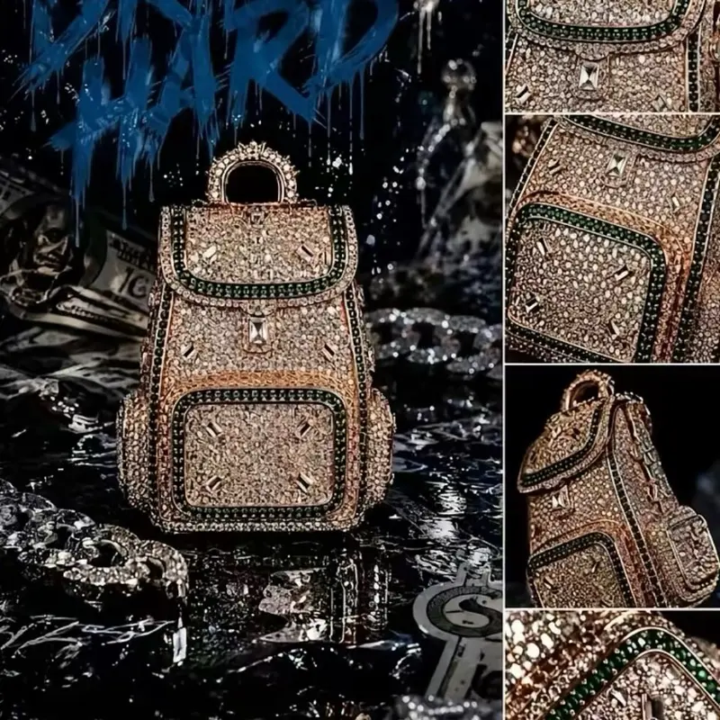 Large Backpack-Shaped Iced Pendant - Bold Look, Iced Finish, Unisex Hip-Hop Bling Streetwear Costume Jewelry Charm, Ideal Gift for Trendsetters, Pendant Form