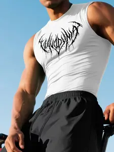 Men's Trendy Geometric Print Round Neck Sleeveless Activewear Vest, Casual Comfortable Top, Perfect for Summer Outdoor Fitness Sports Wear, Geometric Pattern, Sports Vests
