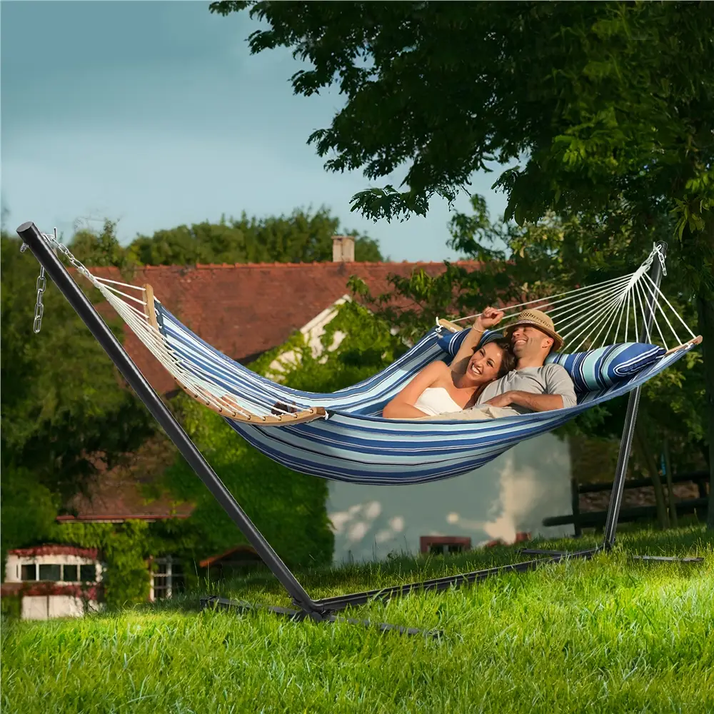 【2-3 People, 475Lb Capacity】Yaheetech Extra Large Hammock with Stand, Heavy-Duty Padded Hammock & Steel Stand Set w/Pillow & Carry Bag, Outdoor/Indoor