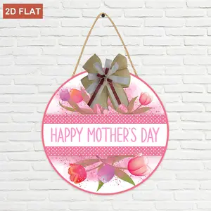 Happy Mother's Day Front Door Decorations,Mothers Day Round Wooden Hanging Sign,Gift for Mom Birthday,Pink Flower Round Wreath Hanging Decor for Mama Grandma Woman Present,Farmhouse Rose Wall Decoration, Decorative Flower Wreath