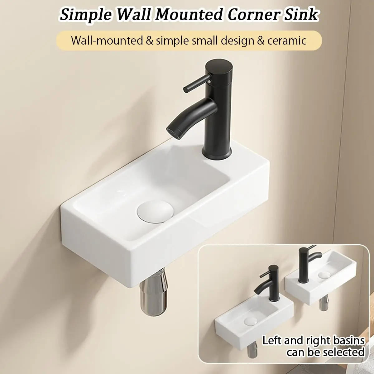 Wall-Mounted Bathroom Washbasin, White Ceramic Rectangular Washbasin, Countertop Installation Design, Space-Saving, Suitable For Family Bathrooms.
