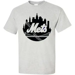 NY Mets Logo T-Shirt, Color Gray, New York Baseball Unisex Short Sleeve Tee, Shipping Included !! Casual Fit