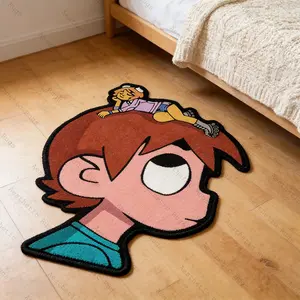 Cartoon Character Rug, Fashion Street Style Mat, Creative Hip-Hop Boy Design, Soft Comfortable Plush Foot Pad, Suitable for Living Room Bedroom