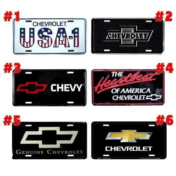 [6 Styles] Chevrolet License Plate with Bow Tie License Plate, Chevrolet USA-1 Auto Tag, Genuine Chevrolet License Plate, The Heartbeat of America Vanity Plate, Chevy Front Car Tag