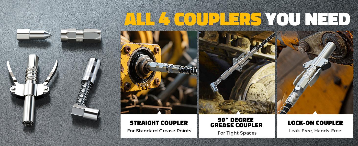 Cordless Grease Gun Compatible with DeWalt 20V Battery(NO BATTERY!!), 12000PSI, Dual Pistol & in-Line Grip, Works with Bulk & Cartridge Grease, with 39" Hose & 4 Couplers