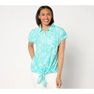 QVC Belle Beach by Kim Gravel Tahiti Tile Cabana Knit Swim Cover-Up Shirt for Sports & Outdoor Use