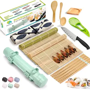22 in 1 Sushi Making Kit Complete Set - Includes Bamboo Sushi Mats, Bazooka, Chef's Knife, Chopsticks, Sauce Dishes, Rice Spreader, Avocado Slicer, Guide Book