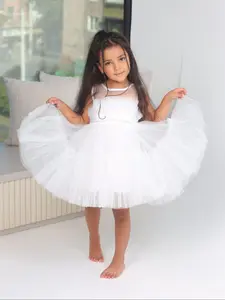 Toddler Girl's Solid Color Tulle Formal Dress, Tulle Overlay Dress, Elegant Party Dress for Girls, Kids Clothes for All Seasons 4-7Y