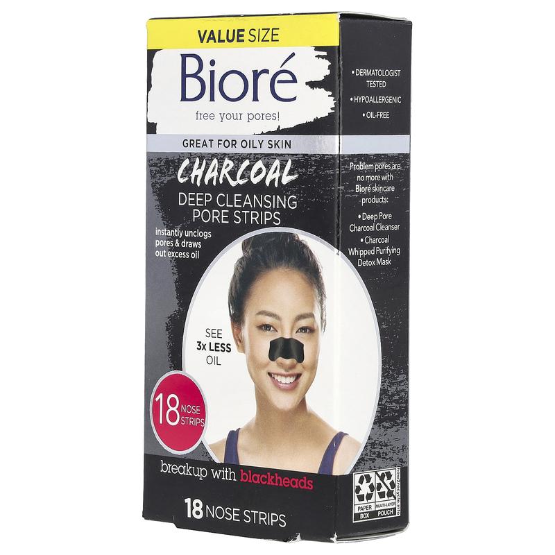 Biore Deep Cleansing Pore Strips, Charcoal, 18 Nose Strips