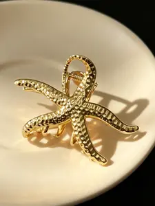 Women's Elegant Metal Starfish Shell Hair Clip, 3D Embossed Design, Beach Vacation Hairstyle Shark Clip, Ocean Theme Accessories