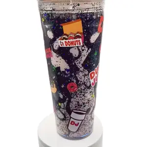 Dunkie Junkie 24 oz Lava Snow Globe Tumbler Pre-Made Ready to Ship with Donut and DJ Designs Lid