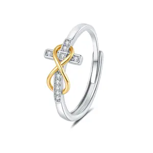 Dual-tone Zircon Infinity Cross Ring, Adjustable 8 Symbol, Personalized Anniversary & Birthday  jewelry Gift