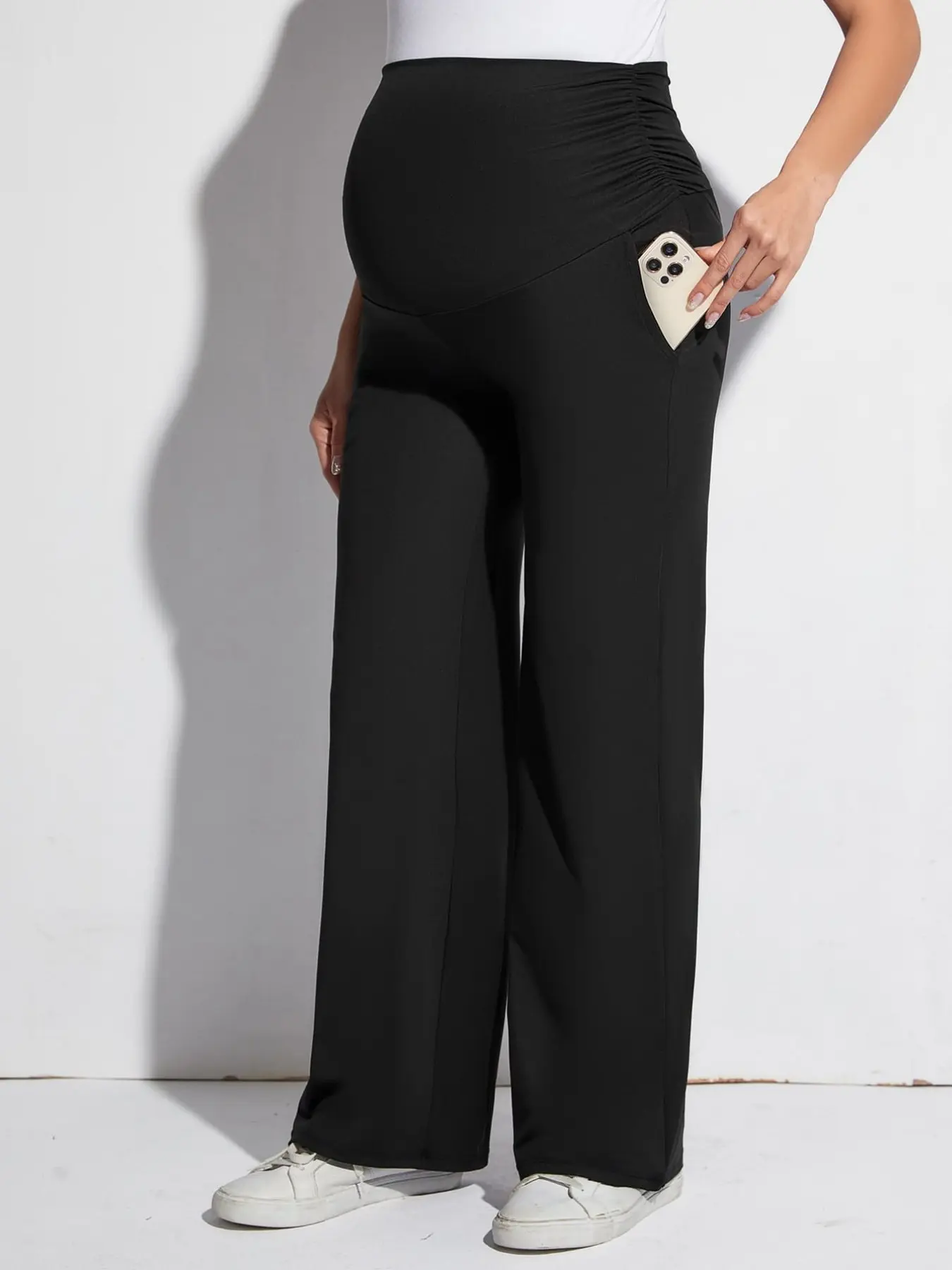 Black Slim-Fit Maternity Yoga Pants, Summer Casual, Stretchy and Versatile Sports Maternity Yoga Pants