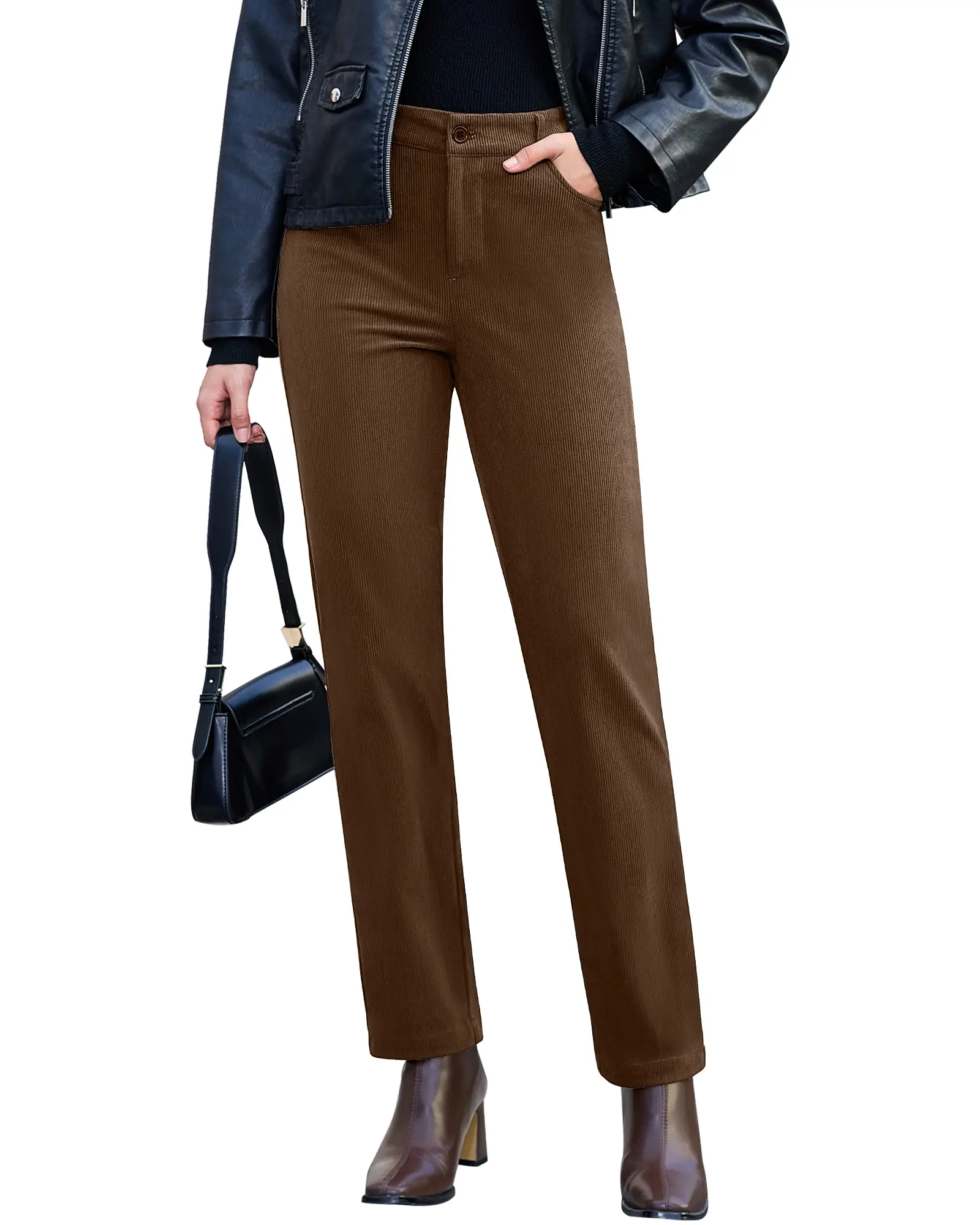 GRAPENT Corduroy Pants for Women, High Waisted Straight Leg with Medium Stretch, Elastic Waist and Zipper for Casual Work, Bottoms, Business Casual Slacks, Slack Pants, Business Casual Pants, Basics backtoschool
