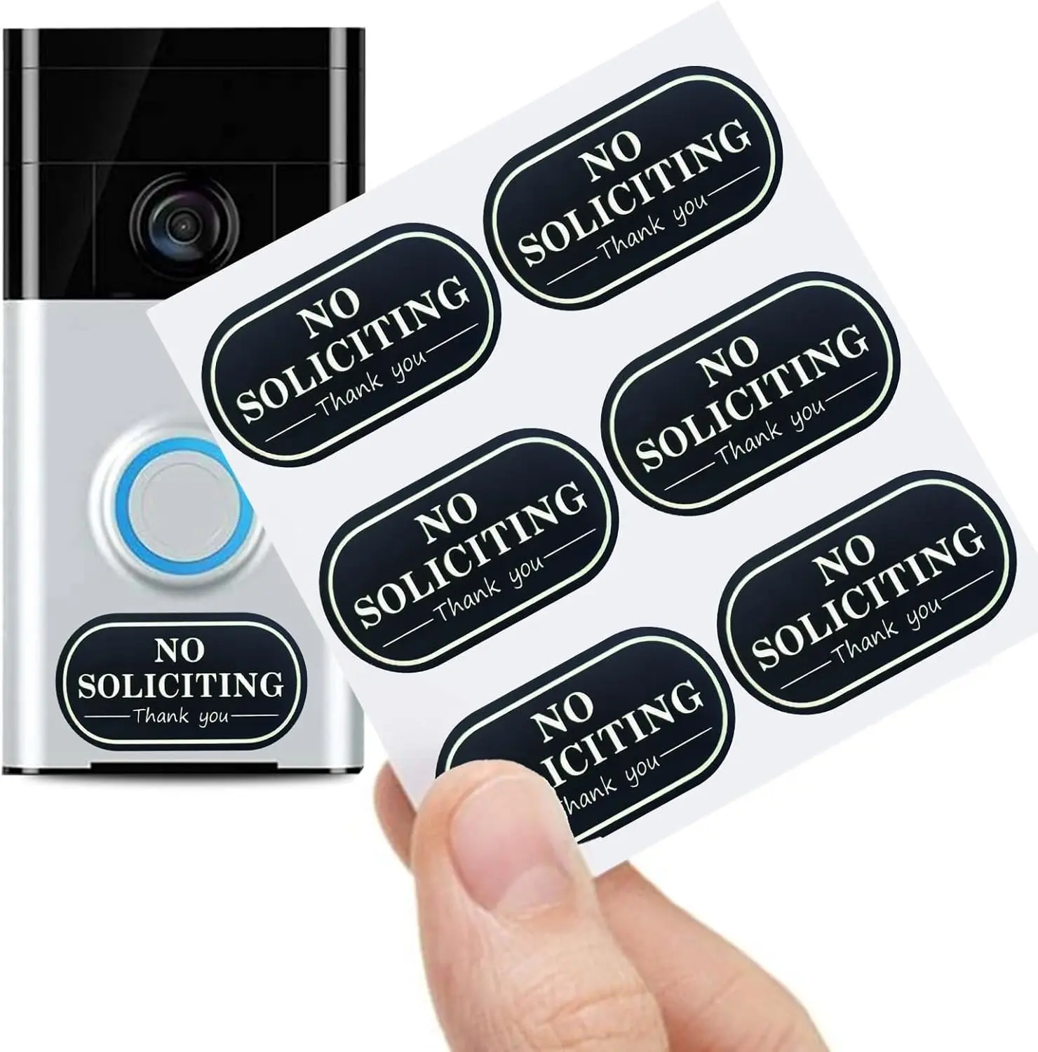 Small No Soliciting Sign for House,6 Pcs,with Glow in The Dark Stickers | No Soliciting Sticker,Tiny Size Perfect for Video Doorbell,Compatible with Most Doorbells