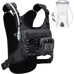 Running Vest with 2L Water Bladder, USA Original Patent, Lightweight Adjustable Chest Pack with Pistol Holster, Reflective Running Hydration Vest for Women Men for Hiking Marathon Runners Headlamp Rechargeable rig Fishing Lure Kit with Jogging Equipment