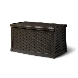 Suncast Elements Outdoor Resin Wicker Coffee Table with Storage, Java/White