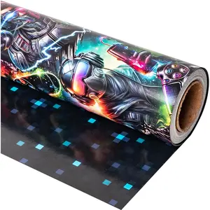 Reversible Gaming Wrapping Paper Roll For  Boys Science Fiction Video  with Starry Sky Design  Wrap Sheets for  Lover  Shower Birthday Party Decoration Total 28.5sq.ft
