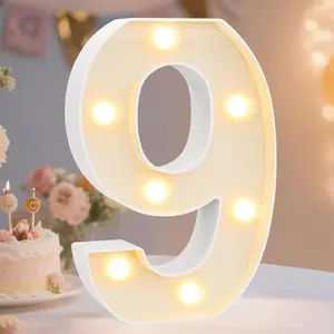 Decorative Led Light Up Number Letters, White Plastic Marquee Number Lights Sign Party Wedding Decor Battery Operated Number (9)