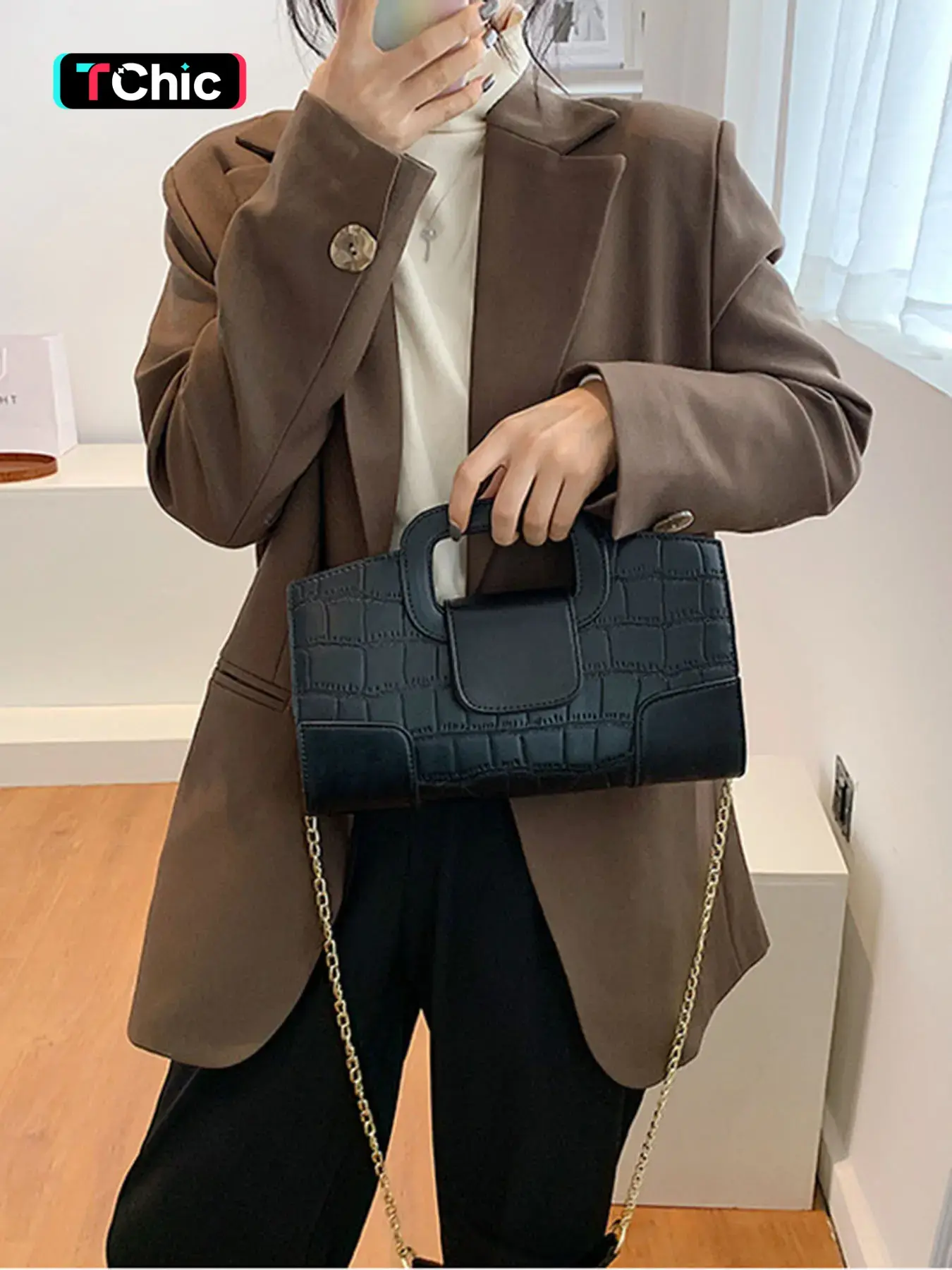 Women's Elegant Crocodile Embossed PU Leather Crossbody Bag, Fashionable Chain Strap Shoulder Bag for Daily Used, Casual Trendy Versatile High-quality Daily Commuting Bag, Casual Commuter Bag, Casual Handbag Satchel