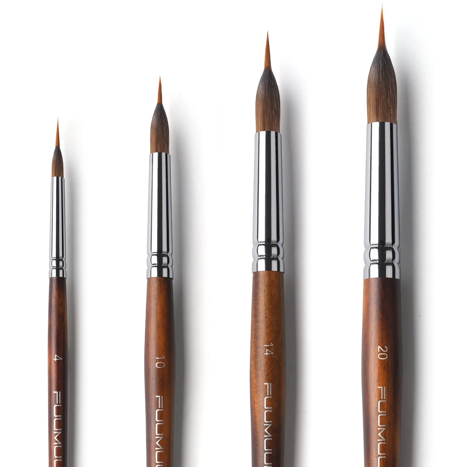 Fuumuui Professional Birch Wood Watercolor Paint Brushes - 4 or 6-Piece Extended Needle Point Set for Fine Detailing - Art Materials for Beginner Artists, Watercolor Painting & Drawing Supplies