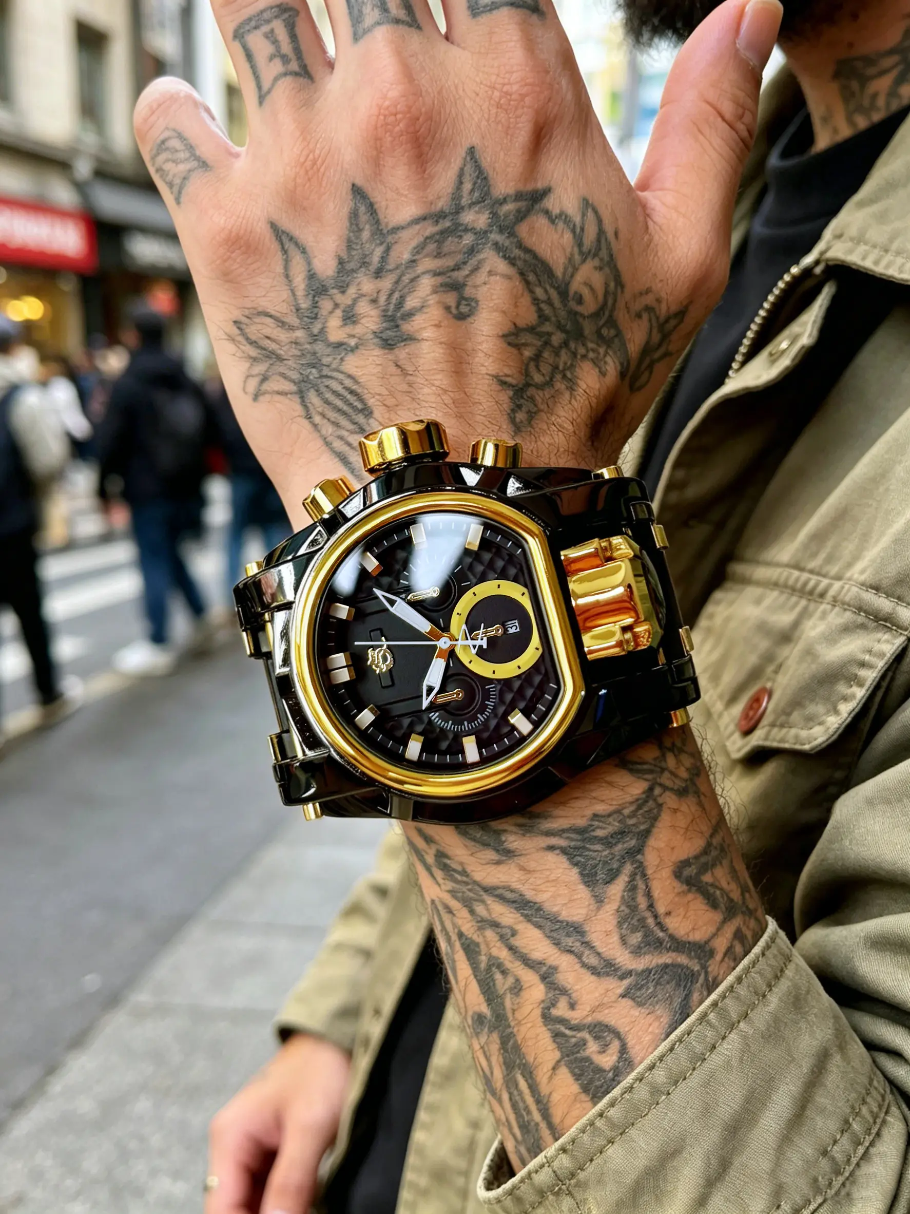 Old Money Style Metal Punk Large Men's Watch, Avant-Garde Trendy Street Fashion Watch, Fashionable Wristwatch, Quartz Analog Wristwatch, Analog Quartz Movement, Gift Box Packaging, Exquisite Gift Suitable for Various Occasions, Fashionable Watches