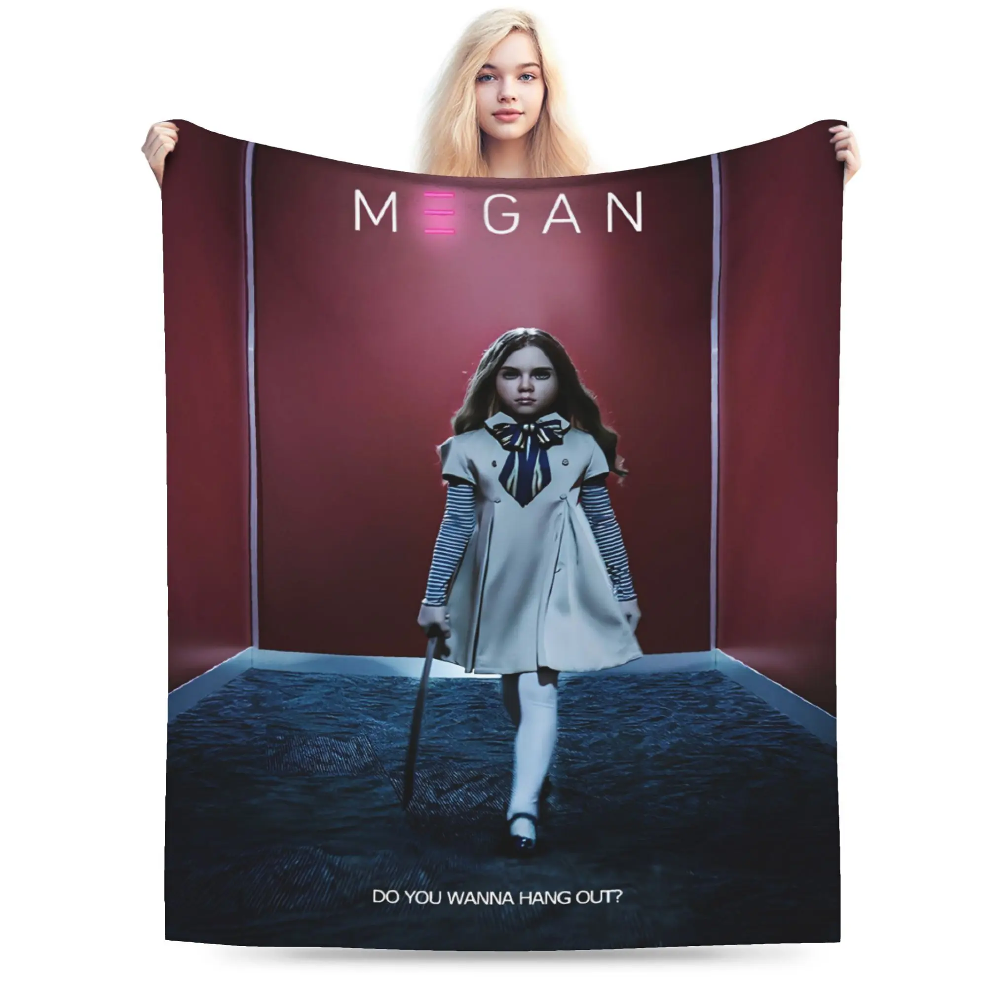 High-Quality Cotton 3D Printing M3GAN Movie Print Flannel Throw Blanket - 3D Breathable, Durable, Lightweight, Multi-Size Option 60x50in, Ideal for Bedroom/Sofa, Perfect Gift for Fans, Soft & Breathable