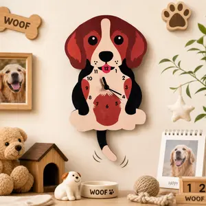 Wooden Pendulum Clock in Dog Shape, Silent Elegant Wall Decoration, Perfect Gift for Kids Rooms, Homes, Kitchens, Bedrooms, Schools
