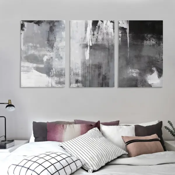 Abstract Wall Art 3-piece Set Gray Canvas Living Room Office Kitchen Hanging Painting Gift Print Ornaments Artistic UV-resistant Inks Premium Canvas Easy to Hang 8"x12" 12"x16" 16"x24"