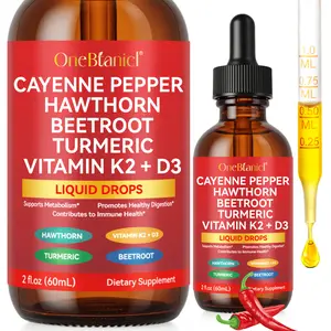 Cayenne Pepper Liquid Drops with Hawthorn, Beet Root, Turmeric, Vitamin D3 + K2 Complex - Fast Absorption Wellness Support Formula for Daily Health & Circulation - 2 fl oz