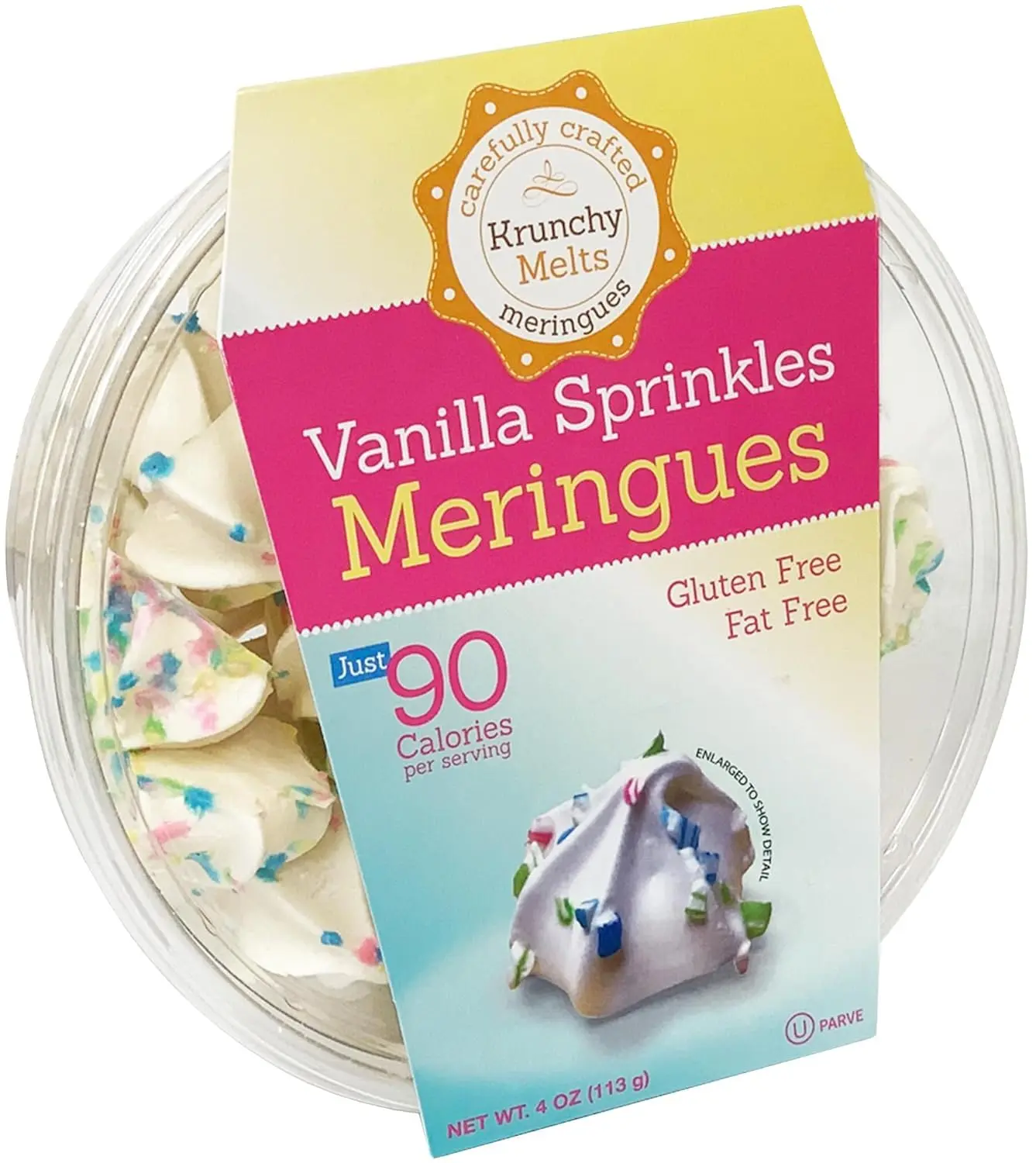 Krunchy Melts Original Meringue Cookies Vanilla Sprinkles Flavor 4 Oz Fat Free Gluten Free Dairy Free 90 Calories Per Serving