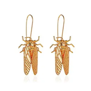 Vintage Cicada Earrings Big Insect Beetle Wire Hoop Dangle Antiqued Scarab Ladybug Drop Statement Animal Jewlery For Women