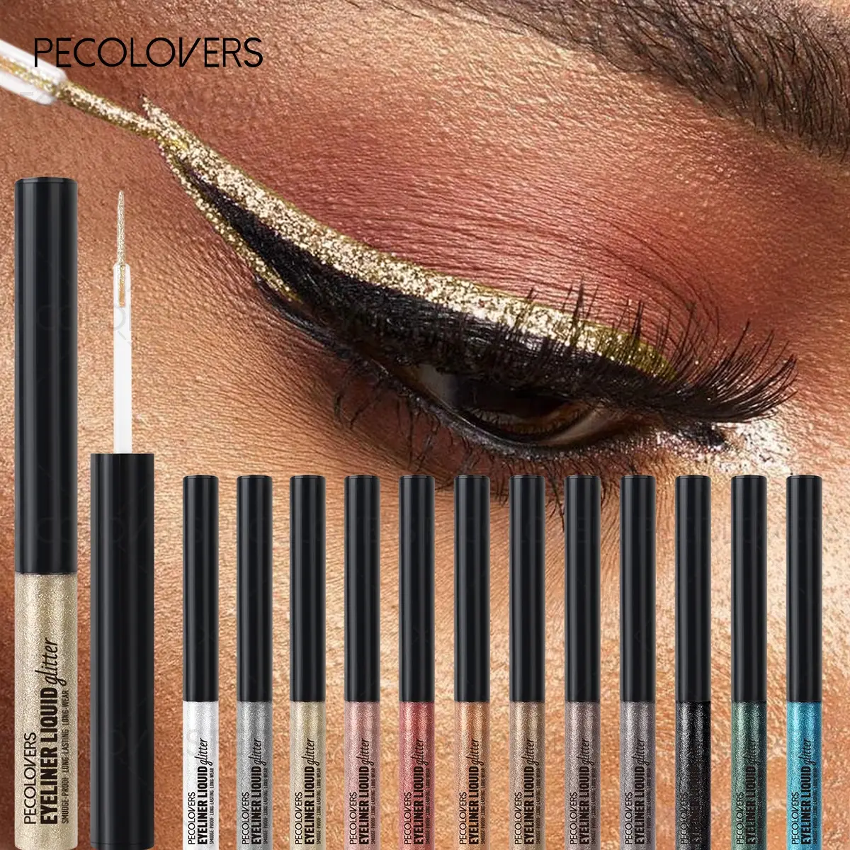 12pcs/set Sparkling Liquid Eyeliner Pearlescent Color Development Quick Dry Waterproof Not Easily Smudging Liquid Eyeliner Makeup Cosmetic Glitter Liner Eye Makeup Products