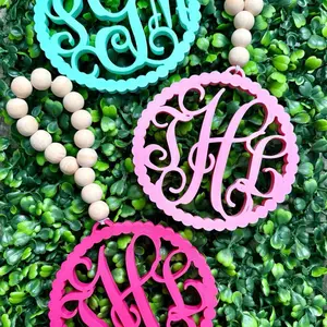 Custom Monogram Car Charm Initial Ornament Rear View Mirror Decor Personalized 3D-Printed PLA & Wood Beads Gift for New Drivers
