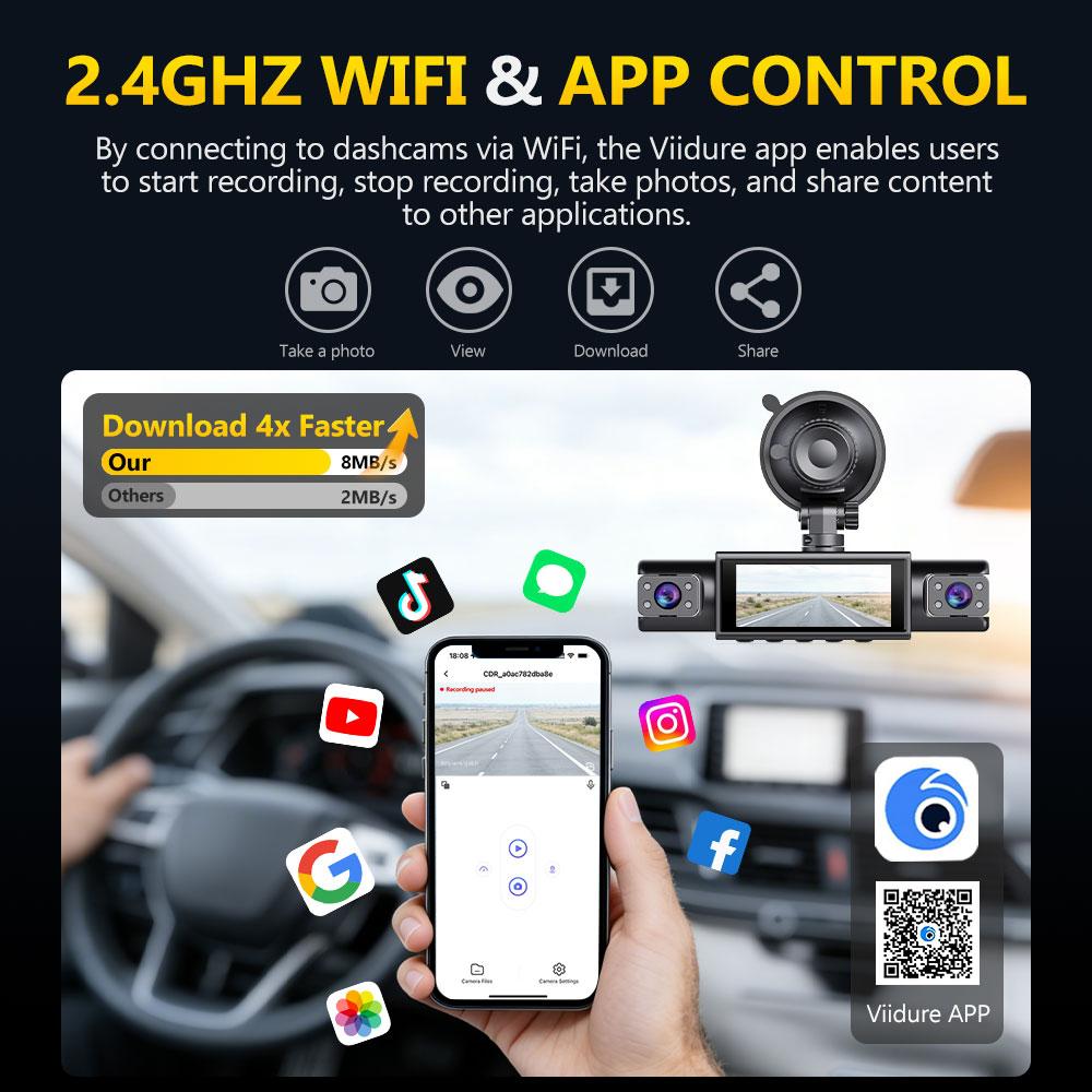 4 Channel Dash Cam 1080P FHD 360° Surround View, 3.18" IPS Display, Built-in 2.4GHz WiFi App Control, WDR, Loop Recording, Reverse Assist, 4 Lens Front Rear Inside Left Right Car Driving Recorder-YY