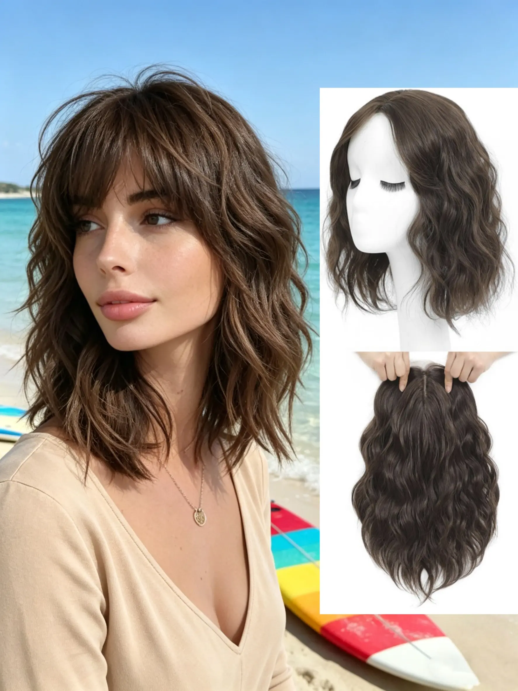 Fuller Hair Instantly! Brown Wavy Bob Wig with Bangs - Breathable Cap, Easy to Wear, Great for Thinning Hair, Alopecia or Just a Style Refresh, Wavy Synthetic Wigs 💁♀️