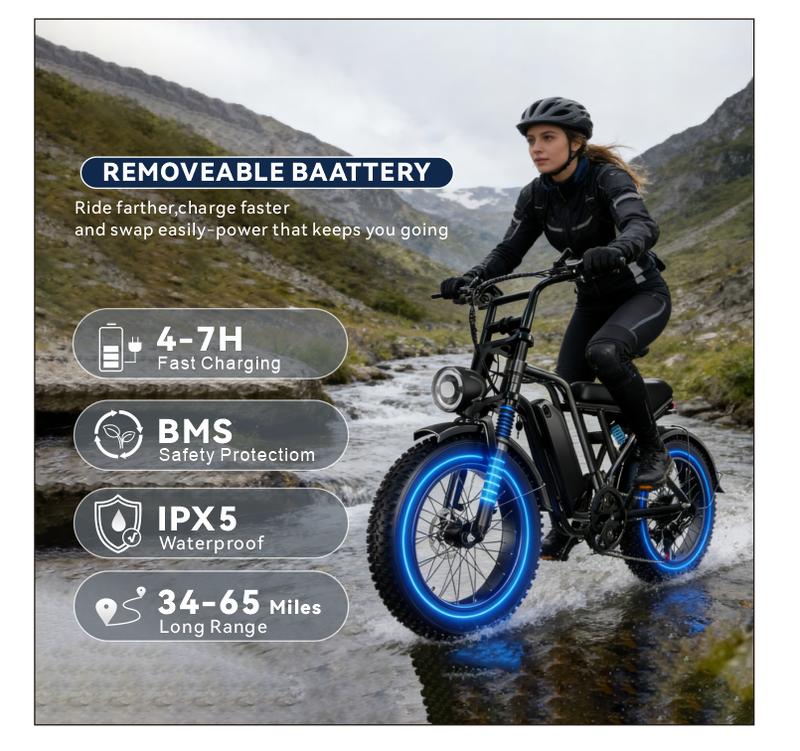 Electric Bike for Adults, Full Suspension, 48V13Ah Removable Battery, Up to 28MPH & 46.6 Miles (PAS), 1000W Ebike with All-Terrain 4.0" Fat Tires, Cruise Control, UL Certified, Moped E-Bike