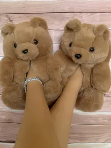 New Cartoon Fabric Slippers, Halloween Christmas Gift, Cute Plush Warm Comfortable Lightweight Non-Slip Thick Sole Home Party Couple Soft Bear Indoor House Slippers