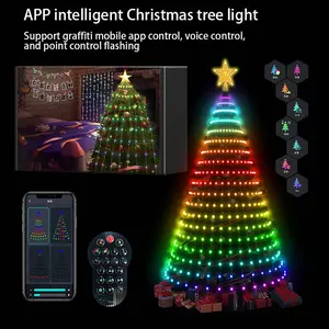 5Ft Smart Christmas Tree Lights 400 LEDs with Remote App Control Music Sync 11 Modes Green Wire Multicolor Warm White for Indoor Outdoor Use Suitable for Holiday Party Decorations RGB Color-Changing Waterproof Treeless warm lights light for house