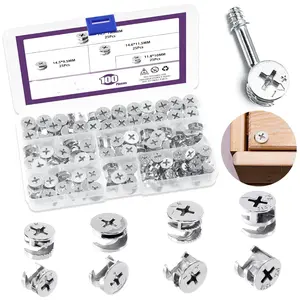 100 count 4 Sizes 3 in 1 Furniture Connecting Cam Lock Fittings Assortment Kit, Fastener Cabinet Connectors Hardware Bolts Furniture Connecting Lock Nut for Closets Bed Furniture Connecting