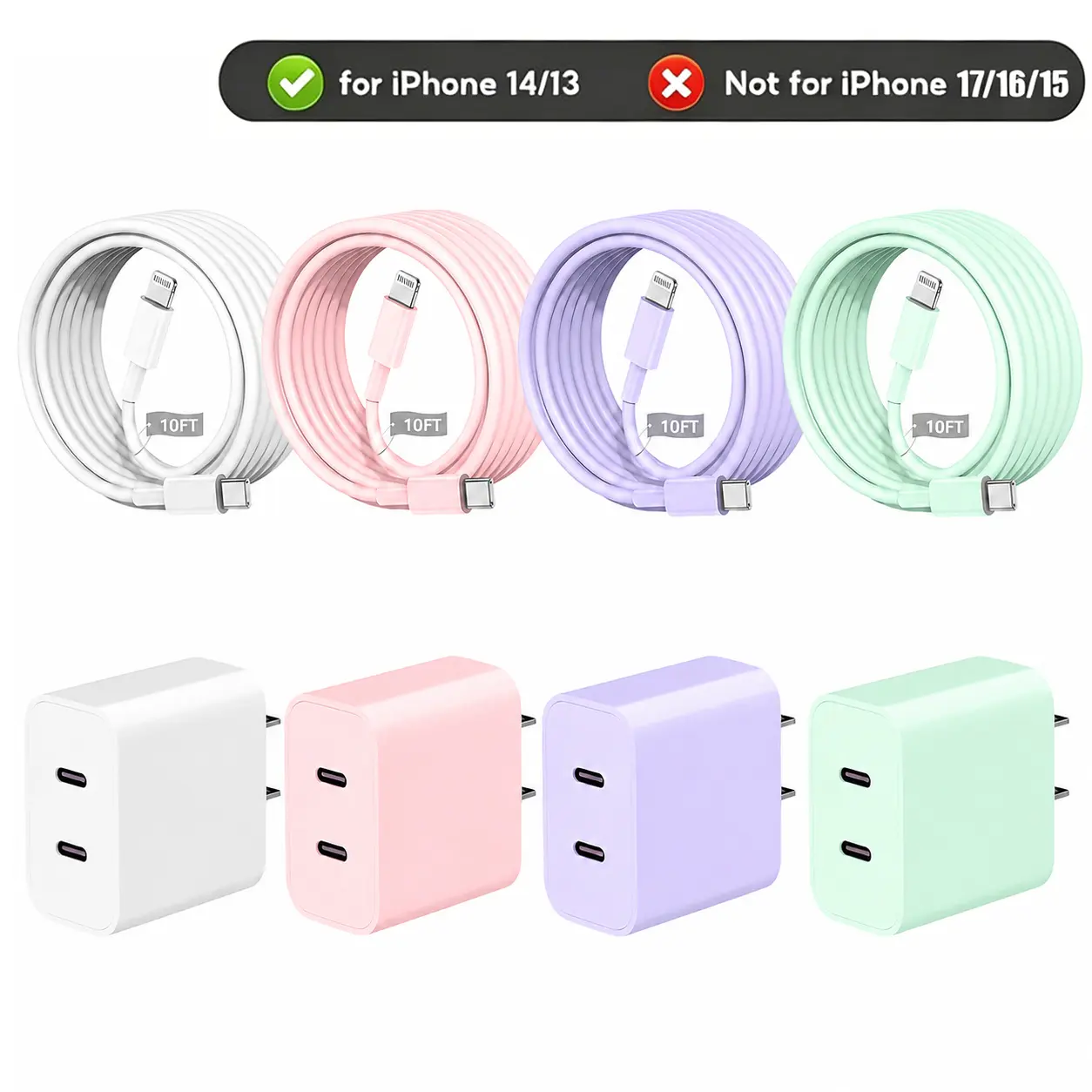 IPhone 14 Fast Charger, PD20W Dual USB-C Power Delivery Charger [MFi Certified], includes 10ft Type C to Lightning Braided Data Cable, Quick Charge Adapter, Compatible with iPhone 14/13/12/11/XS/XR/SE Wall Charger kit Cellphone Electronic