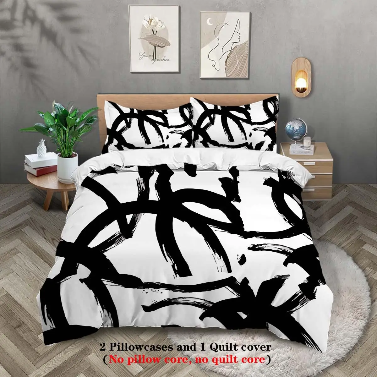 Abstract Brush Stroke Pattern Bedding Set, 1 Set Including 1 Count Duvet Cover & 2 Counts Pillowcase without Filler, Soft Comfortable Bedding Set for