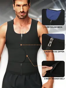Men's Double Layer Compression Shaper Top with Zipper Closure, Sauna Waist Trainer Tank, Adjustable Waist Cincher, Breathable Sweat Enhancer, Waist Trainer Belt