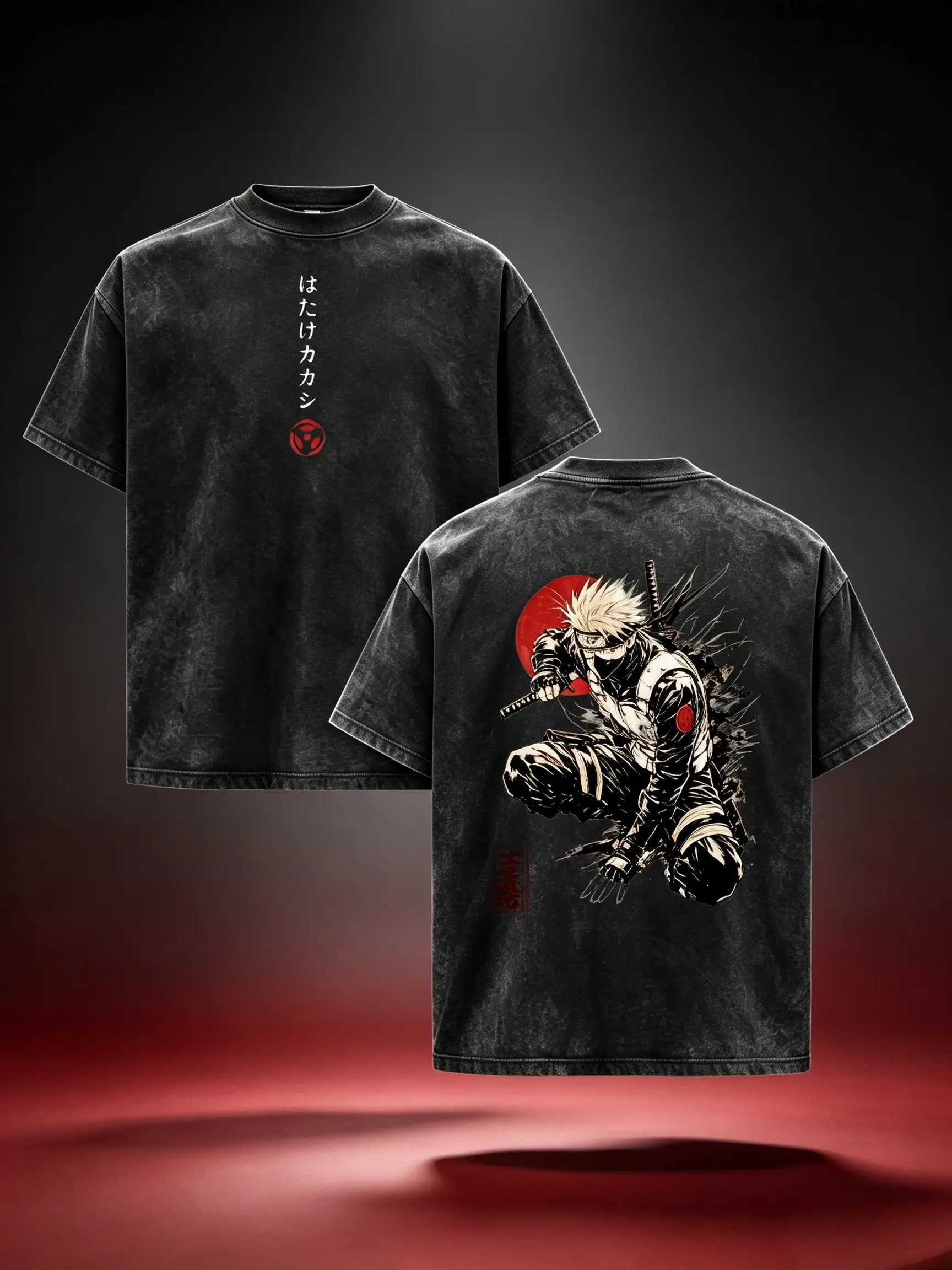 Kakashi Hatake T-Shirt Washed Vintage, Naruto Anime Oversize Streetwear Tee, Sharingan Ninja Graphic Shirt, Unisex Heavyweight Cotton Top, Gift for Anime & Manga Fans Naruto anime merchandise