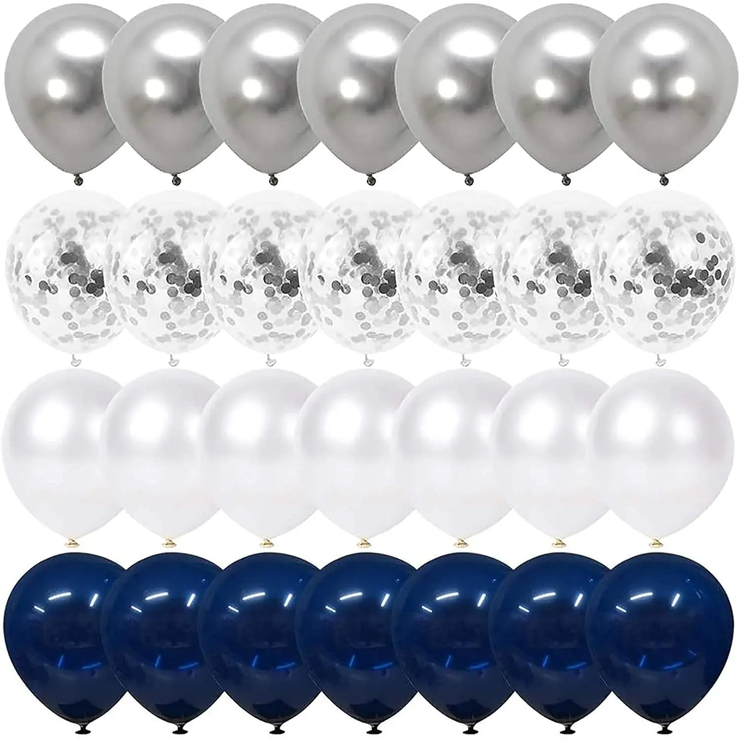 50-Piece Navy Blue, Pearl White & Silver Confetti Balloons 12-Inch Graduation Party Decor 2026
