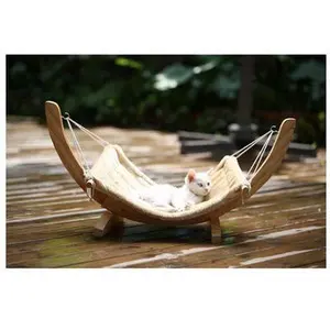 Stylish Wooden Cat Bed & Hammock Elevated Pet Supplies Lounger for Cozy Relaxation 72cm x 35cm x 32cm Natural Wood Design