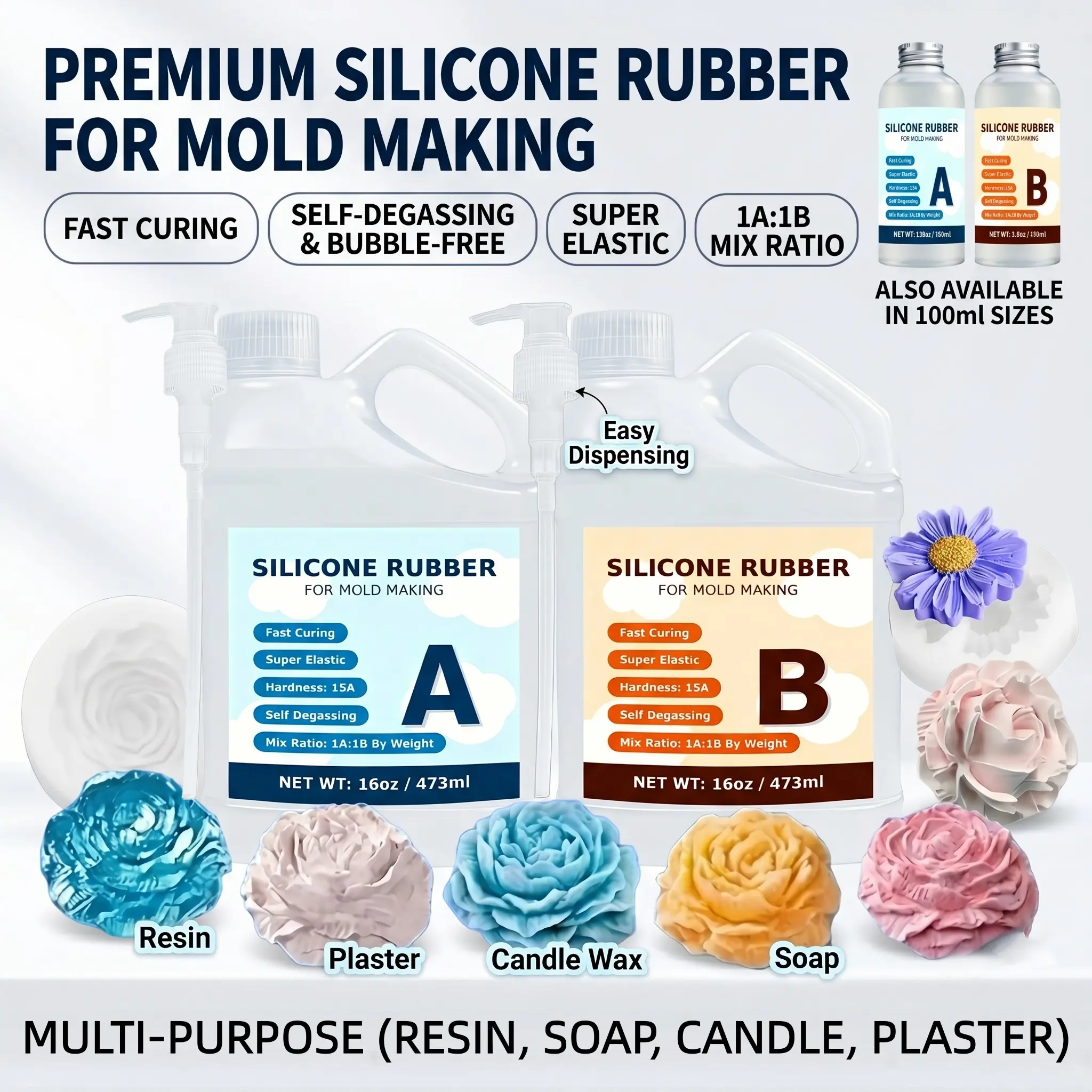 Liquid Silicone Rubber Material for DIY Crafts, 6.76oz/473ML & 32oz/946ML, Resin Casting & Gypsum Art, Halloween Decoration Special Use
