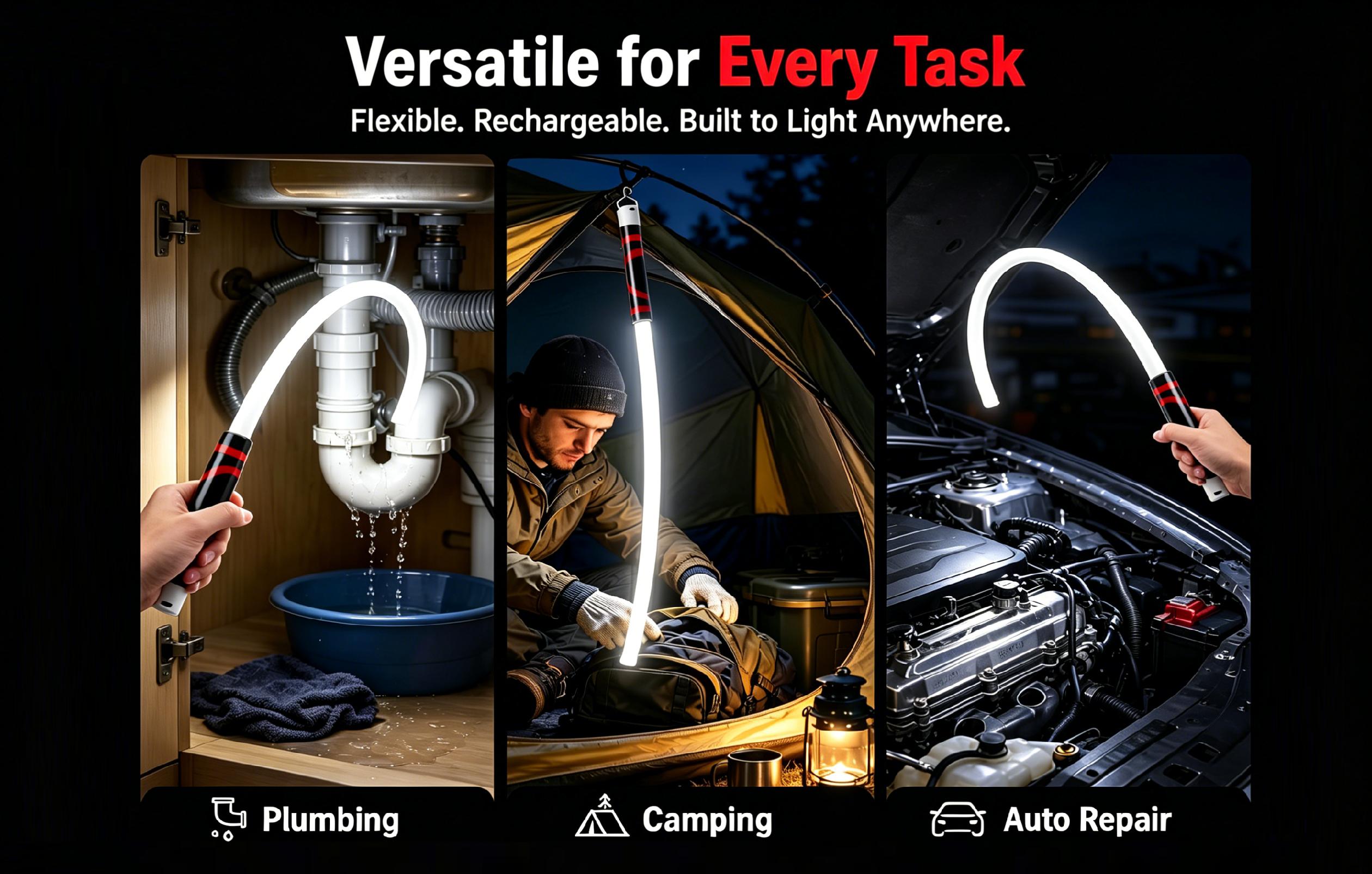 2026 New 29-Inch Bendable LED Flashlight Light Stick - USB Rechargeable High Output, 3 Modes, 7-Hour Medium Brightness Runtime, Hands-Free Mount, LED Light Strips, Bend to Reach, Outdoor Night Tool for Mechanics, Adult Garage Work Gift