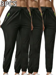 Women’s Lightweight Black Colorblock Jogger Pants, Comfortable High-Waisted Non-Padded Casual Trousers
