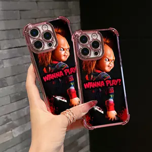 Creative Horror Ghost Doll Phone Case for iPhone 17 16e 16 15 14 13 12 11 Mini Pro Max Air X XR XS Max 8 7 Plus, Anti-Drop Transparent Soft Back Cover